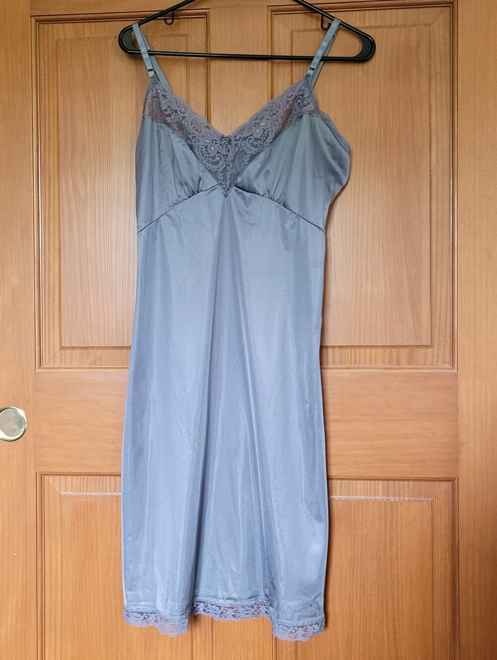 Grey Gray Slip Dress Baby Doll Lace Trim  Size Medium Flawed